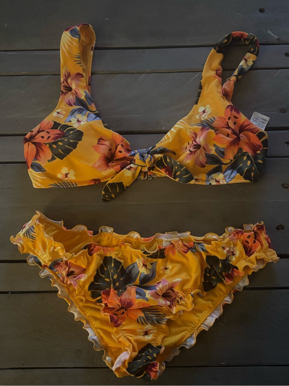 Hollister Yellow Floral Tie-Front Bikini Set Size Small